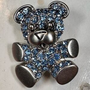 Silver tone with light blue rhinestone teddy bear brooch